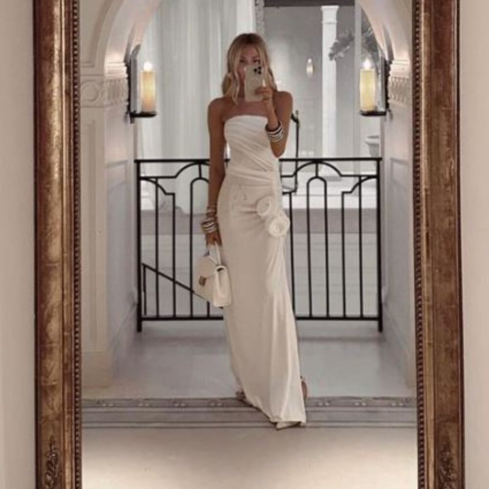 Magda Butrym White Strapless Appliquéd Ruched Stretch-jersey Gown Size 34